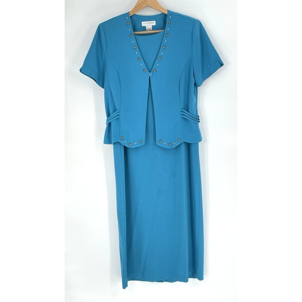 Sag Harbor dress jacket size 14 blue maxi sleeveless embellished beachy
